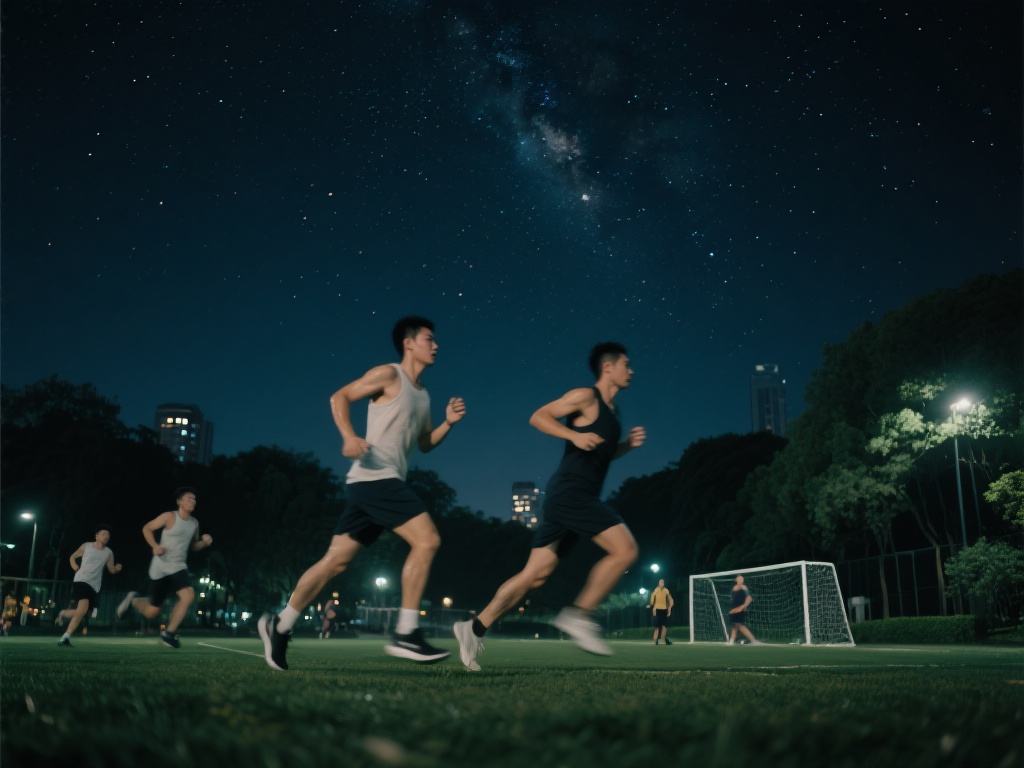 夜晚的体育活动有着与白天截然不同的氛围。星空作为天